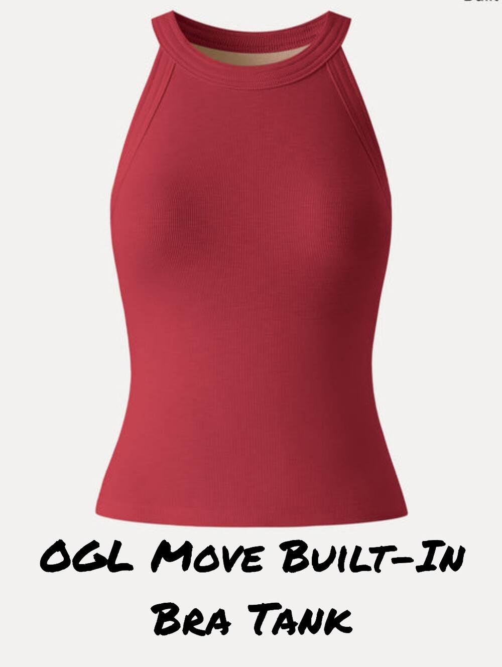 OGLMove Bra Cami Tank Slub Knit High Neck Sz L Retro Red Built In Bra NWT